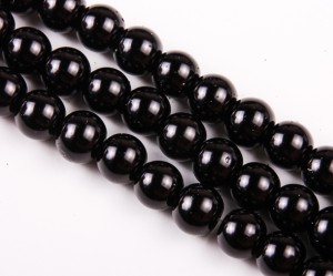 Perle din sticla negre 10 mm , cca 84 buc, gaura 1 mm