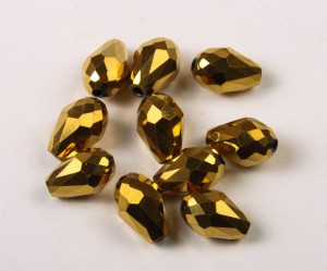 Cristale fatetate lacrima auriu metaliz. 15X10mm,10buc, gaura 1
