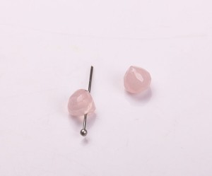 Briolete fatetate din cuart roz 7 mm, gaura 1 mm, 2 buc